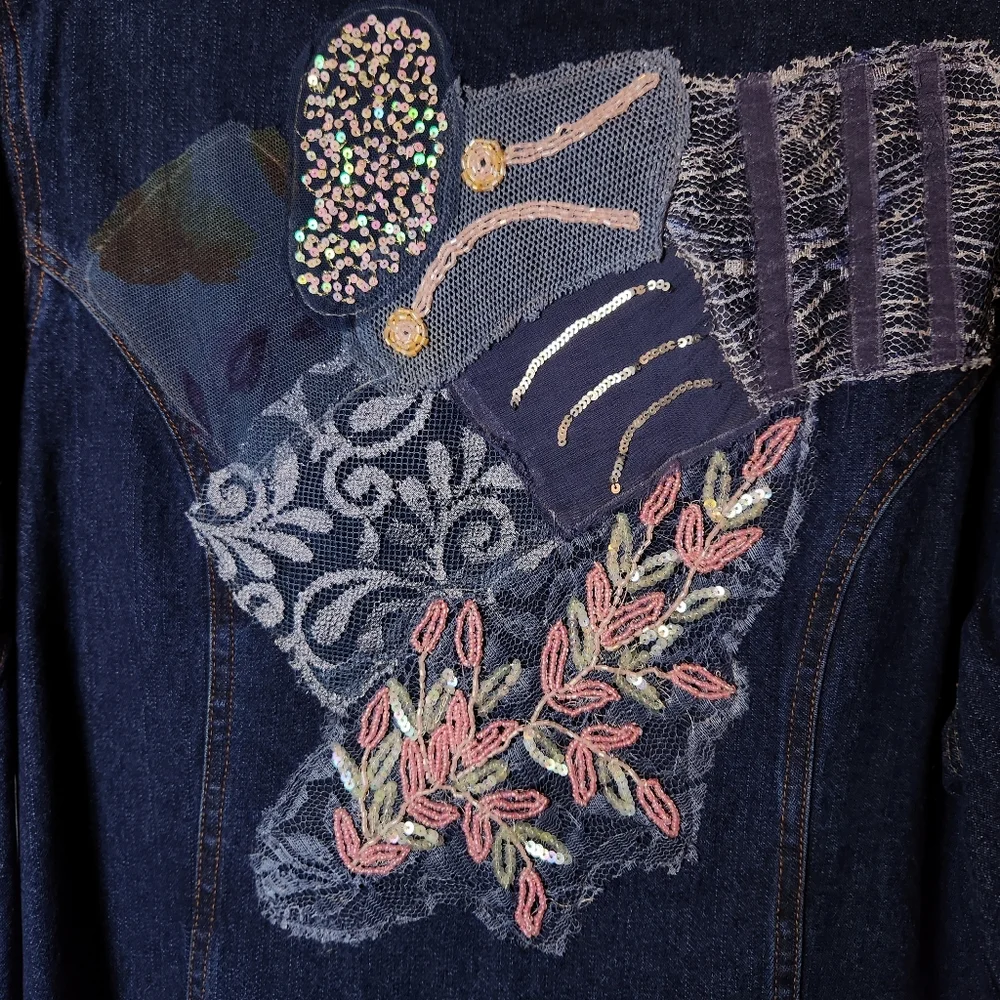 💎 DANIEL K Embellished Denim Jacket Sequins L 🎨 - Picture 7 of 8